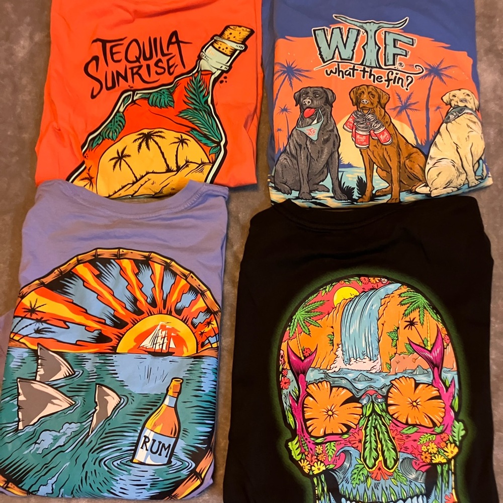 Lot 4 Men’s What The Fin WTF Skull‎ Dog Tequila Wind T-Shirt Tee XXL